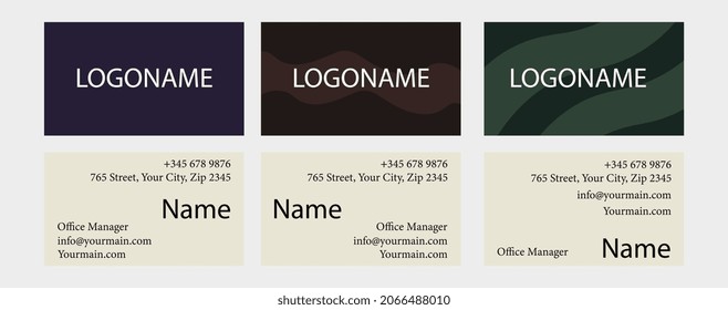 Set of Elegant Business Card Design. Simple templates with contact details for company promotion. Design elements for brand identity. Cartoon flat vector collection isolated on gray background