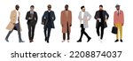 Set of elegant businessmen wearing formal outfit - suit, tuxedo, coat. Collection of handsome male characters different races. Vector flat realistic illustration isolated on white background.
