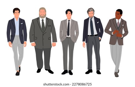Set of elegant businessmen wearing formal outfit.