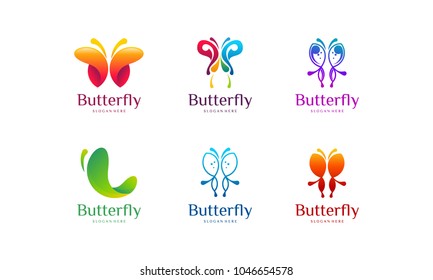 Set of Elegant Butterfly logo designs concept vector illustration