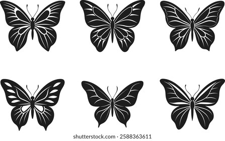 Set of Elegant Butterfly Silhouettes – Ornamental Vector Illustration