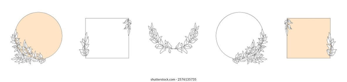 Set of elegant calligraphic botanical design elements, graceful branches. Suitable for design of invitations, cards, logos. Vector
