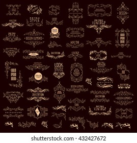 Set of elegant calligraphic design. Vector  linear frame and calligraphic ornament. 