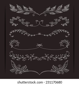 Set of elegant calligraphic foliate borders