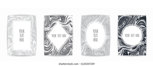 Set of elegant card, background. Black and golden marble texture. Vector illustration