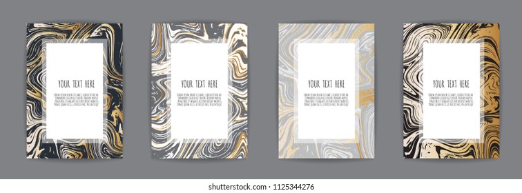 Set of elegant card, background. Black and golden marble texture. Vector illustration