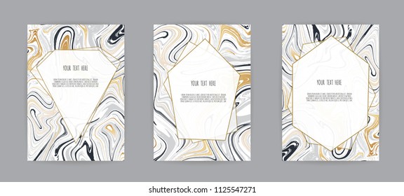 Set of elegant card, background. Black and golden marble texture. Vector illustration