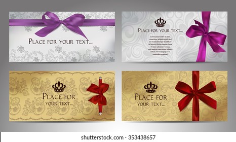 Set of elegant cards with floral design elements and satin bows