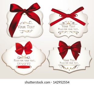 Set of elegant cards with red bows