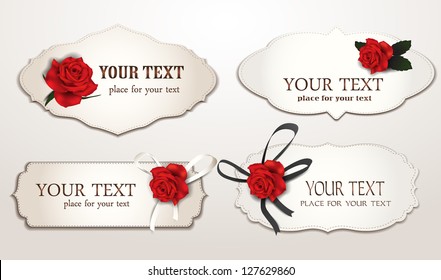 Set of elegant cards with red roses