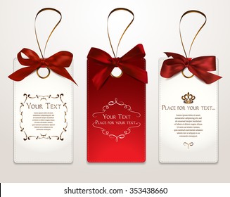 Set of elegant cards with satin red bows