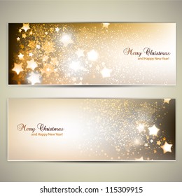 Set of Elegant Christmas banners with stars. Vector illustration