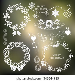 Set of Elegant Christmas Design Elements, Wreath, Hearts, Bells and Christmas Decoration