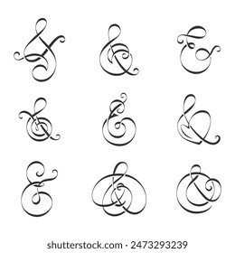 Set Elegant Classic Ampersand Typography Line Art Vector Element Graphic Design Collection.