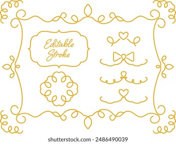 Set of elegant and classical frames and icon motifs (mainly composed of editable lines)