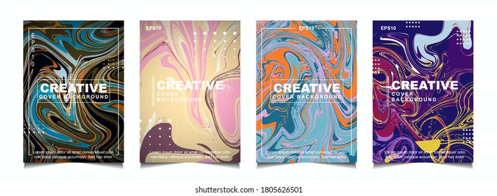 Set of elegant cover design abstract background template with liquid marble texture mix painting color and wavy shapes. Vector a4 layout can use modern poster, flyer, annual report, book, presentation
