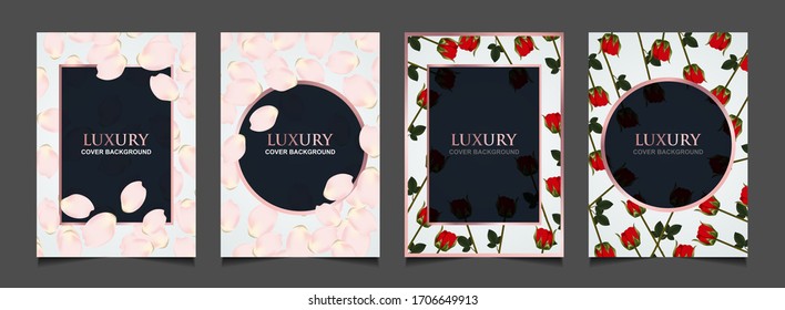 Set of elegant cover design template with flower and green leaves decoration. Luxury vector graphic can use for wedding invitation card, spa promotion, sale discount massage, hotel, product packaging