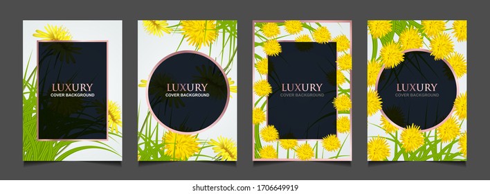 Set of elegant cover design template with flower and green leaves decoration. Luxury vector graphic can use for wedding invitation card, spa promotion, sale discount massage, hotel, product packaging