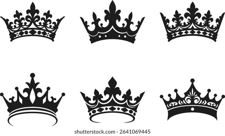 Set of Elegant Crown Silhouettes – Royal Vector Collection