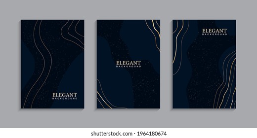 Set of elegant dark blue minimalist aesthetic background template design. Vector