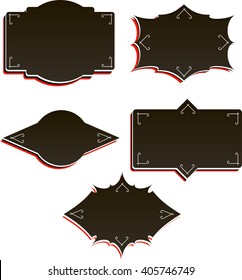 Set of elegant dark retro labels with ornate elements and unusual shapes