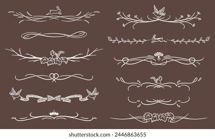 A set of elegant decorative borders of animals and plants (brown background ver.)