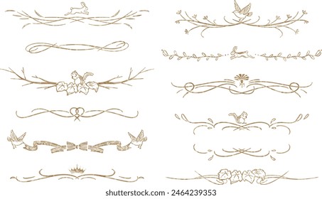 A set of elegant decorative borders of animals and plants (fluctuation gold ver.)