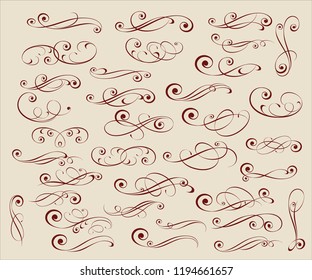 Set of elegant decorative filigree elements. Vector illustration.