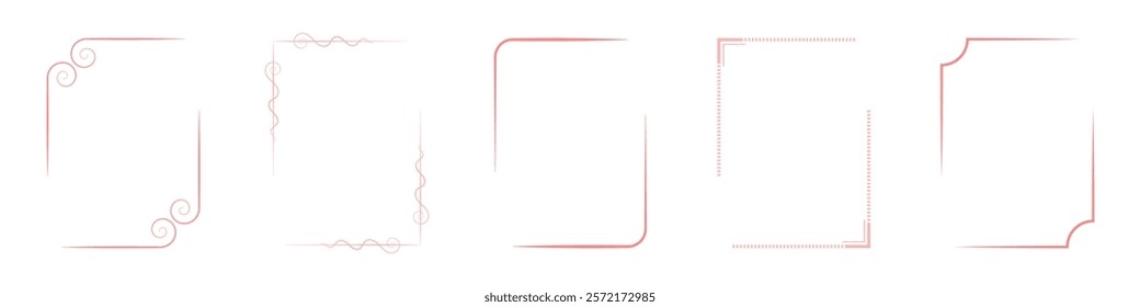 Set of elegant, decorative red corner designs. Each corner features unique, intricate patterns. Perfect for adding a decorative touch to any project. Element vector set.