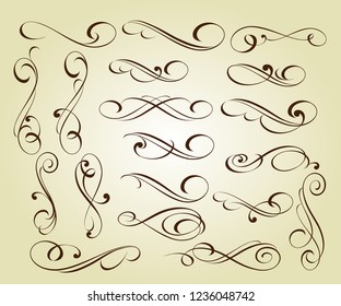 Set of elegant decorative scroll elements. Vector illustration.