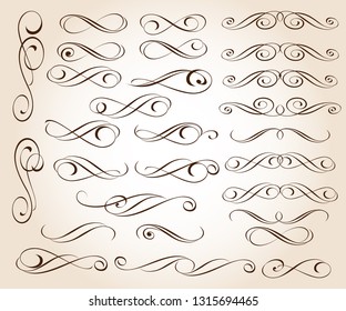 Set of elegant decorative scroll elements. Vector illustration.