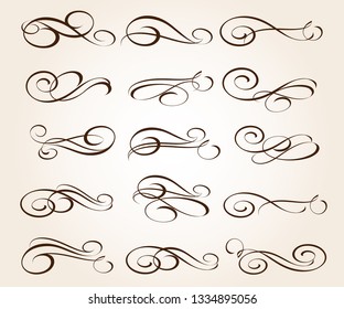 Set of elegant decorative scroll elements. Vector illustration.