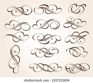 Set of elegant decorative scroll elements. Vector illustration.