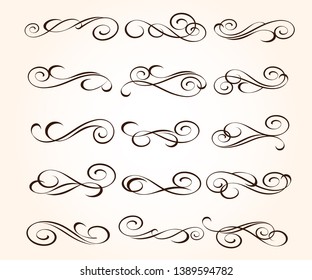 Set of elegant decorative scroll elements. Vector illustration.