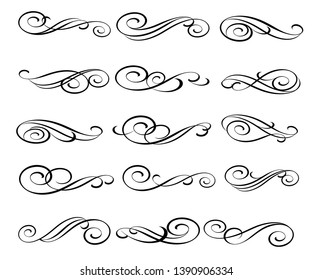 Set of elegant decorative scroll elements. Vector illustration.