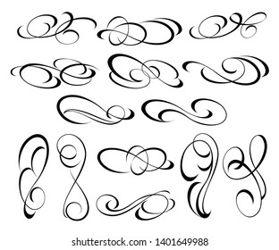 Set of elegant decorative scroll elements. Vector illustration.