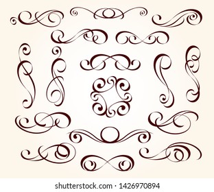 Set of elegant decorative scroll elements. Vector illustration.