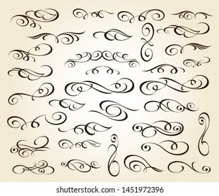 Set of elegant decorative scroll elements. Vector illustration.