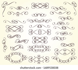 Set of elegant decorative scroll elements. 