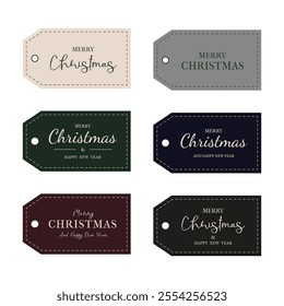 Set of elegant decorative tags and labels shapes with Merry Christmas and Happy New Year letter for gifts. Vector templates for cutting. Winter holidays tag stencils. Cardboard label for sale.