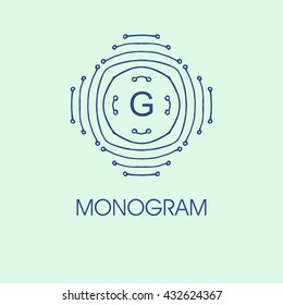 Set of elegant design. Trendy linear monogram and linear frame for justic lawyer, boutique or hotel