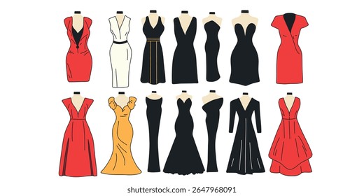 set of elegant dresses vector illustration
