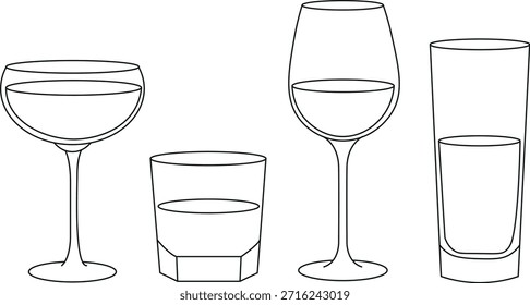 Set of elegant drink glasses line art