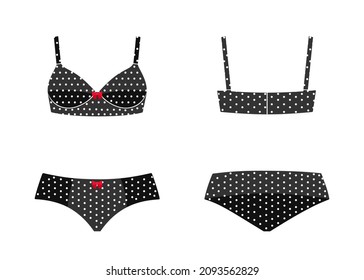 Set of elegant female underwear isolated on white background. Front and back views. Cartoon flat style. Vector illustration
