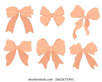 A set of elegant festive bows. Perfect for wedding decor, birthday or Valentine's Day. Simple flat vector illustration