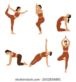 set of Elegant Flat Vector of Women Doing Yoga