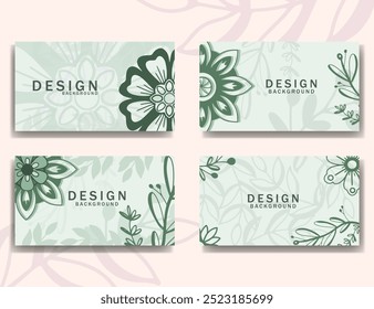 Conjunto de fundos florais elegantes com intrincados padrões de flores em tons verdes suaves. Ideal para projetos de design, convites ou material estacionário.