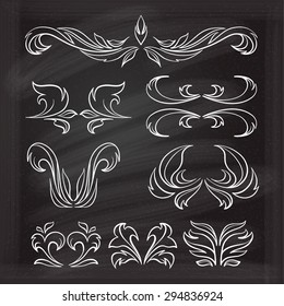 Set of elegant floral elements for your design on the chalkboard.