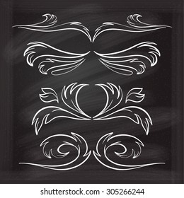 Set of elegant floral elements for your design on the chalkboard.