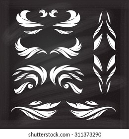 Set of elegant floral elements for your design on the chalkboard.